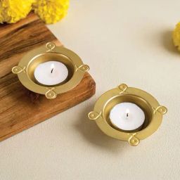COPPRE Rangoli Golden Brass Diwali Tealight - Set of 2-20