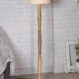 Homesake 'Antique' Khadi & Brown Wood Tall Floor Lamp With Shade & Bulb - Set of 1-image-89