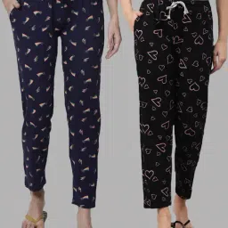 Kryptic Navy & Black Printed Pure Cotton Elasticated Waist Band Regular Fit Pyjamas - Pack of 2-image-68