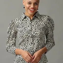 SHOWOFF Cream Printed Shirt-image-76