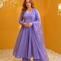 GoSriKi Square Neck Anarkali Kurta With Palazzos And Dupatta-0