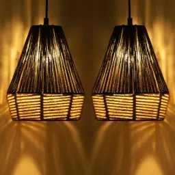 ExclusiveLane Brown Iron Wonders Handwoven Pyramidal Hanging Pendant Lamp - Set of 2-picture-30