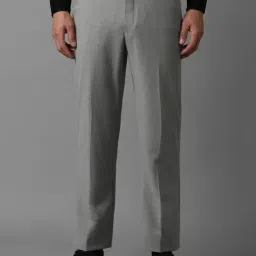 Men Grey Slim Fit Check Flat Front Formal Trousers-image-37