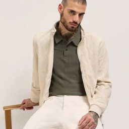 The Bear House Cream Polyester Regular Fit Self Design Casual Jacket-image-23