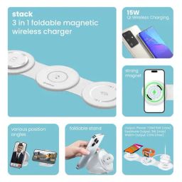 Stuffcool Stack 3 in 1 Foldable Magnetic Wireless Charging Station with 18W QC.30 (White) image 2