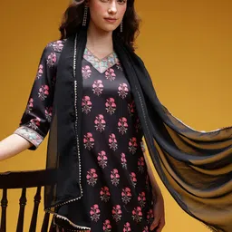HERE&NOW Women Floral Printed Sequinned Kurta with Trousers & Dupatta-picture-19