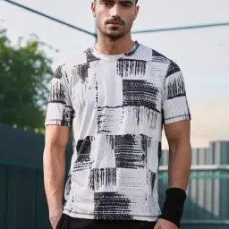 Campus Sutra Charcoal Black Cream White Contrast-Fade Activewear T-Shirt-picture-30