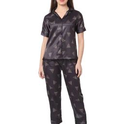 Smarty Pants Black Satin Printed Shirt With Pyjamas-image-85