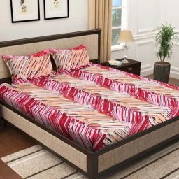Klotthe Red & Brown 300 TC Polycotton Double Bedsheet with 2 Pillow Covers-image-70