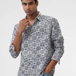 Basics Navy Slim Fit Printed Shirt-picture-20