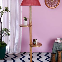 Devansh Maroon Conical Wooden Shelf Floor Lamp-37