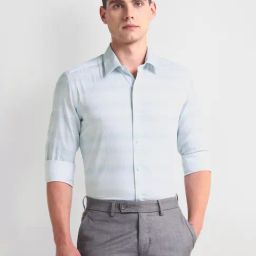 Arrow Newyork Blue Cotton Slim Fit Striped Shirt-image-88