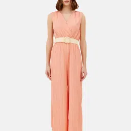 Kazo Peach Textured Jumpsuit With Belt-image-51