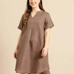 Qurvii Brown Casual Dress-image-46