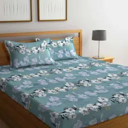 Klotthe Blue 300 TC Polycotton Double Bedsheet with 2 Pillow Covers-image-47