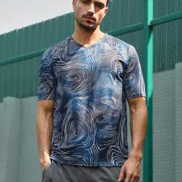 Campus Sutra Navy Blue Swirl-Lined Activewear T-Shirt-picture-22