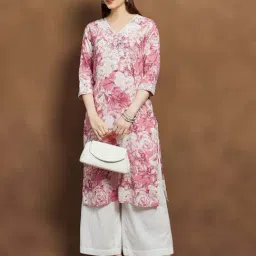 Melange By Lifestyle Pink Regular Fit Floral Print Kurta-picture-48