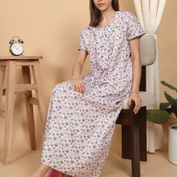 Sweet Dreams Pink Cotton Regular Fit Geometric Print Night Dress-image-62