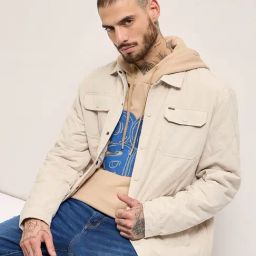The Bear House Cream Polyester Regular Fit Self Design Casual Jacket-image-81