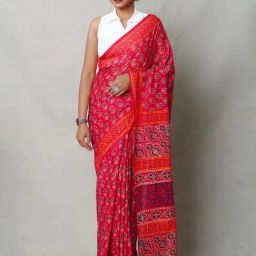 Unnati Silks Red Cotton Printed Saree With Unstitched Blouse-picture-39