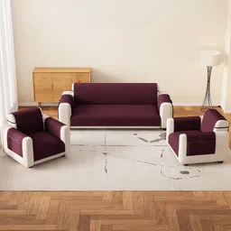 Lukzer Maroon Solid Polyester 1 Piece Sofa Cover With Arms-picture-20