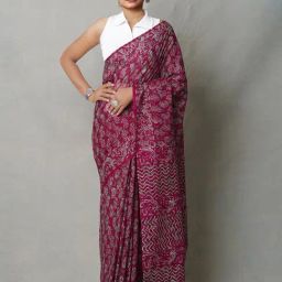 Unnati Silks Maroon Cotton Printed Saree With Unstitched Blouse-picture-4