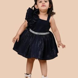 Titrit Navy Modal Embellished Dress for Girls-image-64