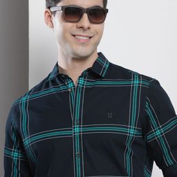 The Indian Garage Co Men Navy Blue Checked Pure Cotton Casual Shirt-image-58