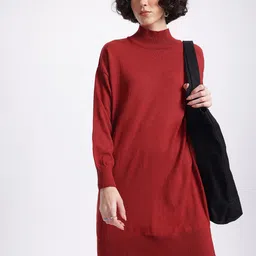 glitchez Winter Illusion Drop-Shoulder High-Neck Knitted Dress-image-17