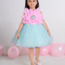Ministitch Girls Sea Green Regular Fit Applique Party Dress-image-102