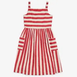 Utsa Kids by Westside Red Striped A-Line Cotton-Blend Dress-image-21