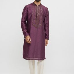 Twamev Men Floral Embroidered Regular Thread Work Kurta with Pyjamas-image-67