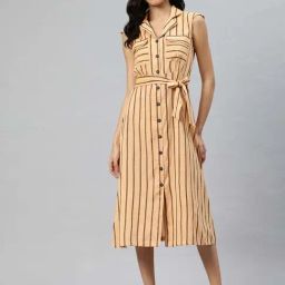 Cottinfab Yellow Striped Casual Dress-44