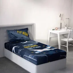 Ddecor Live beautiful Little Brats Blue 144 TC Cotton Single Bedsheet with 1 Pillow Cover-image-85