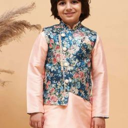VASTRAMAY Boys Blue Floral Indowestern-image-24