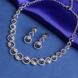 Panash Silver Plated American Diamond Studded Necklace & Earrings Set-11