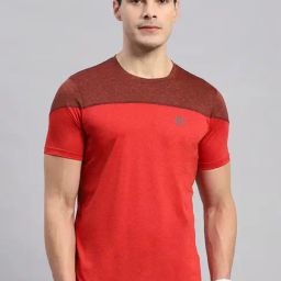 Rock.it Maroon & Red Regular Fit Colour Block T-Shirt-5
