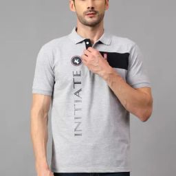Cantabil Grey Regular Fit Printed Polo T-Shirt-image-8