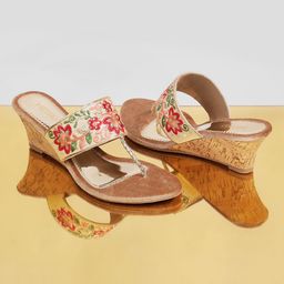 Metro Gold-Toned Ethnic Wedge Sandals-57