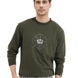 Rare Rabbit Olive Boxy Fit Graphic Sweatshirt-image-43