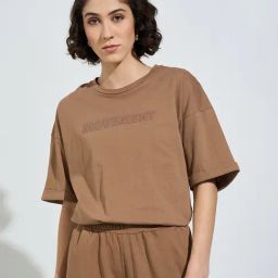Ajile By Pantaloons Brown Cotton Comfort Fit Logo Printed Top-picture-28