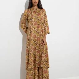 Utsa by Westside Beige Foliage Design A-Line Kurta-85