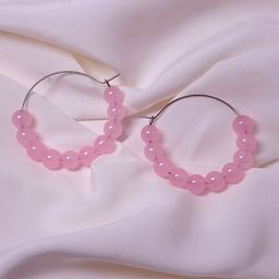 HOPMEE Silver-Plated Crystal Studded Circular Shape Oxidised Hoop Earrings-image-98