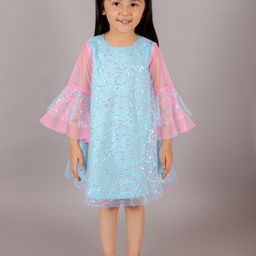 LIL DRAMA Girls Sequin Embellished Bell Sleeve A-Line Dress-47