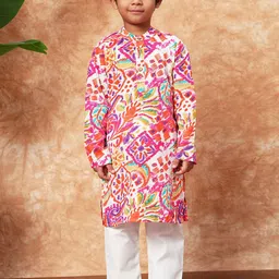 Readiprint Fashions Boys Printed Mandarin Collar Pure Cotton Straight Kurta With Pyjamas-29