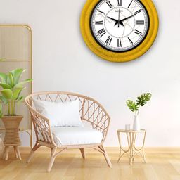 OLIVE TREE Yellow & White Wooden Round Analogue Wall Clock-picture-33