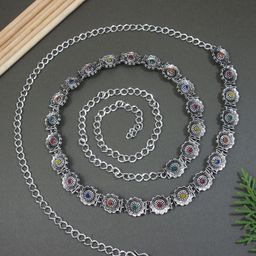 I Jewels Floral Oxidised Adjustable Waist Chain-image-73