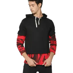 Campus Sutra Black & Red Regular Fit Hooded Sweatshirt-42