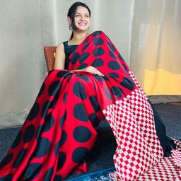ASISA Geometric Printed Satin Saree with Blouse Piece-picture-17