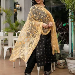Indi INSIDE Floral Embroidered Thread Work Net Dupatta image 2